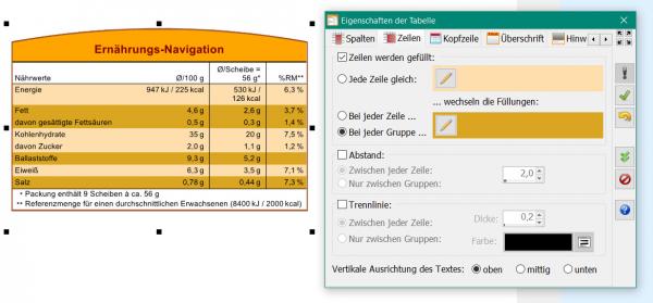 Heyer's Etiketten-Studio Pro - Nährwerttabelle