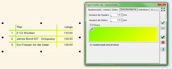 Heyer's Video-Cover - Tabellenfeld