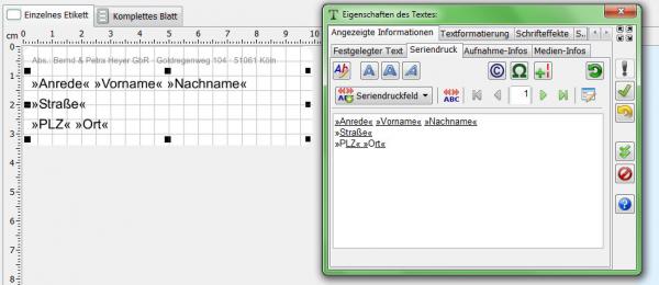 Zum Vergrößern anklicken! Heyer's Etiketten-Studio Pro - Seriendruck