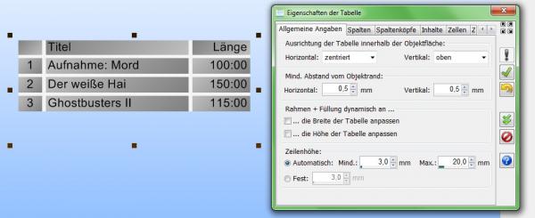 Zum Vergrößern anklicken! Heyer's Etiketten-Studio Pro - Tabelle