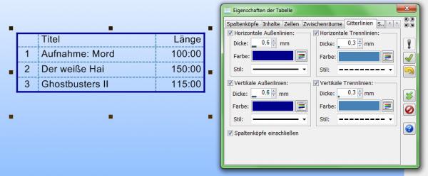 Zum Vergrößern anklicken! Heyer's Etiketten-Studio Pro - Tabelle