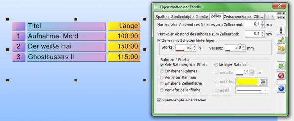 Zum Vergrößern anklicken! Heyer's Etiketten-Studio Pro - Tabelle